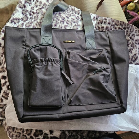 Luxebold | Multi-Pockets Black Canvas Work School Tote Bag - NWT - Picture 2 of 16